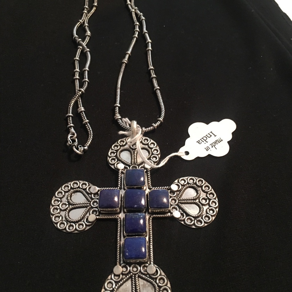 Blue Lapis & Silver Cross. NWOT